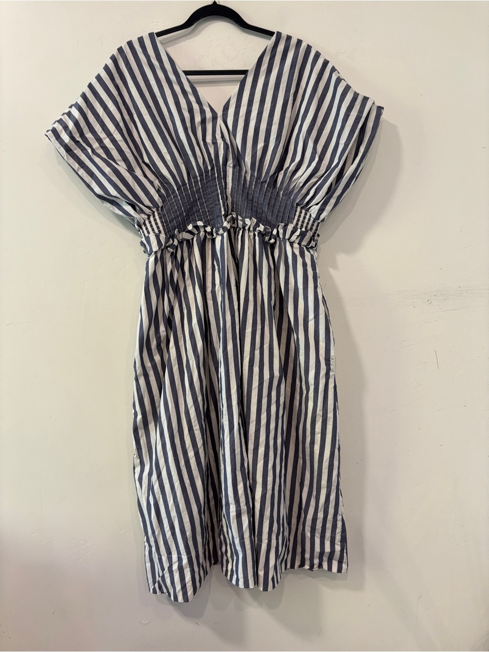 Anthropologie Midi Dress Blue Stripe Zip Front Preppy Retro Boho Women Size XL